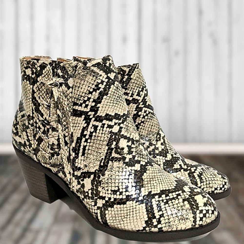 Mata Snakeskin Heel Ankle Booties
